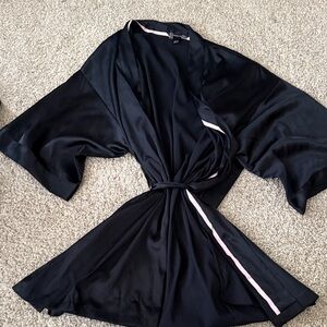 Victoria's Secret Black Satin Robe with Pink Trim